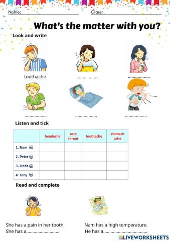 Unit 11: What's the matter with you? Lesson 1