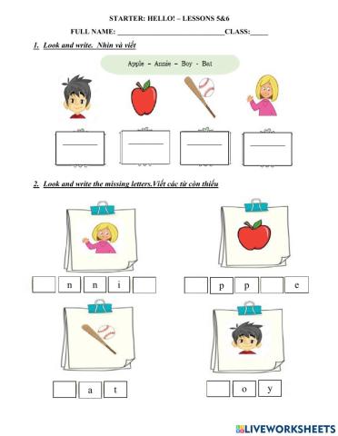 Lớp 1- starter- lessons 5&6