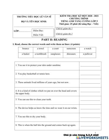 Reading and writing grade 5