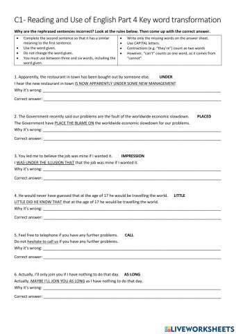 C1 Advanced - Reading and Use of English Part 4