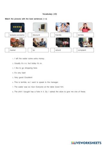 Worksheet 2 Vocabulary 7D, Shushi review