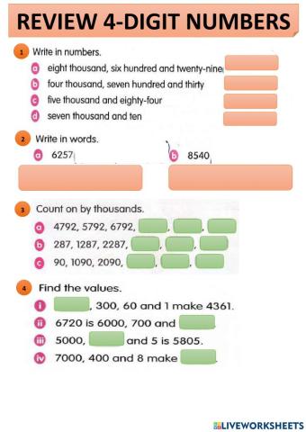 Review 4 digit numbers