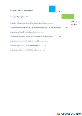 Ruudu ja ristküliku ümbermõõt, 3. klass