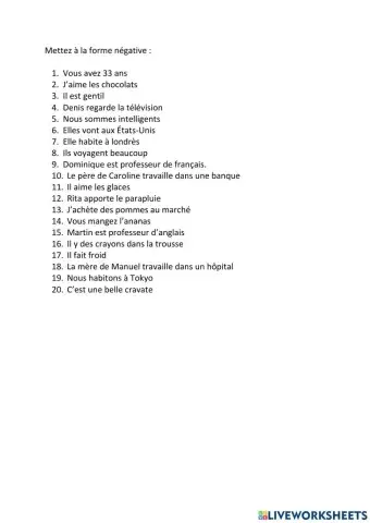 La négation, les professions, les verbes er irrégulier