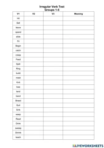 Irregular Verb Test Group 1-5