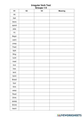 Irregular Verb Test Group 1-5