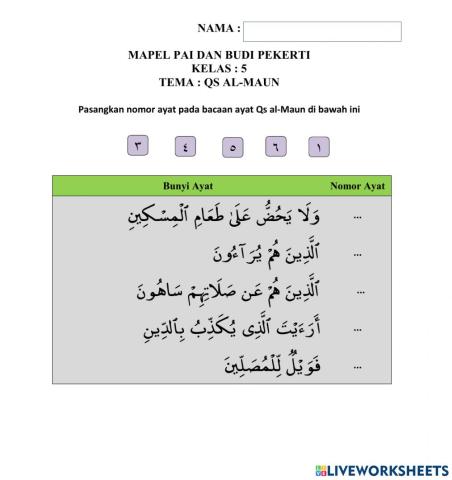 PH 1 Kelas V QS-Al Maun