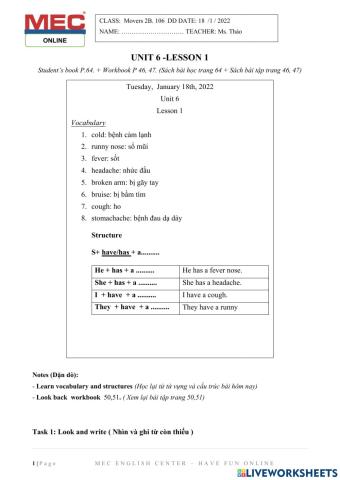 Movers 2B- Unit 6- Lesson 1