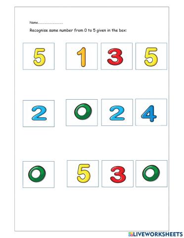 Number recognition 0 to 5