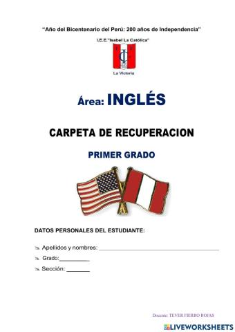 Carpeta de recuperación Inglés Primer Grado Pre-A1
