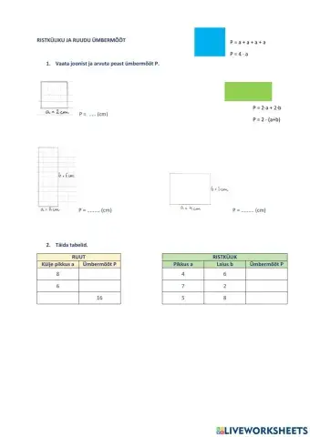 Ristküliku ja ruudu ümbermõõt, 3. klass