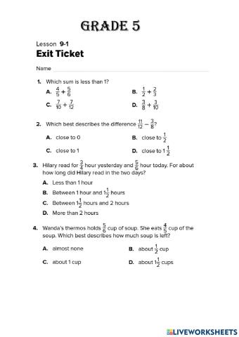 9-1 Estimate Sums and Differences of Fractions