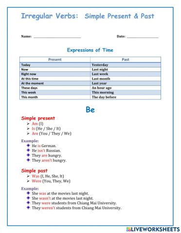 Be:  Simple Present & Past
