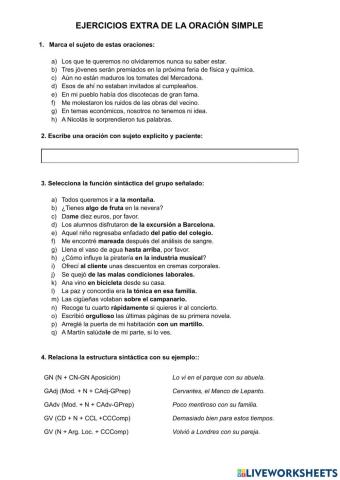 Ejercicios extra de la oración simple