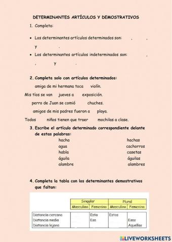 Determinantes artículos y demostrativos