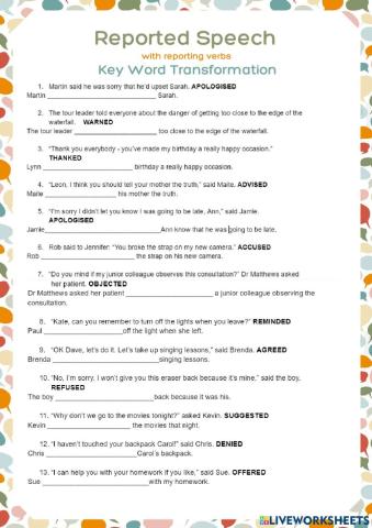 Reported Speech with reporing verbs Key word transformation