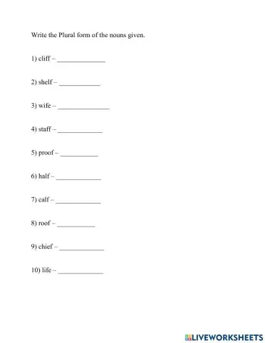 Plural Nouns ending with f and fe