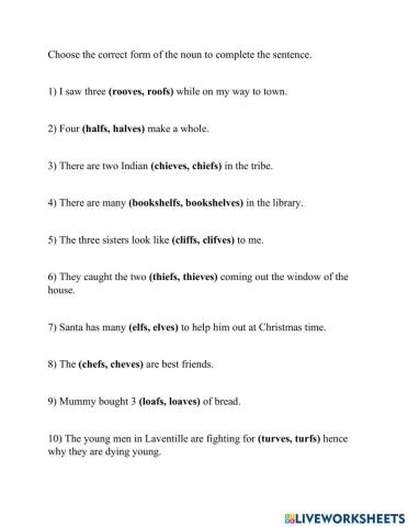 Plural Nouns within sentences