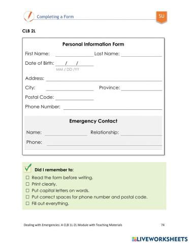 Personal information and emergency contact
