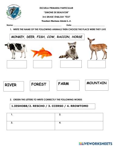 ENGLISH TEST JANUARY 3A