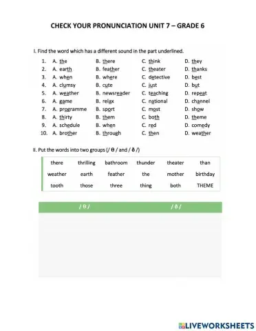 Check your pronunciation unit 7 - grade 6