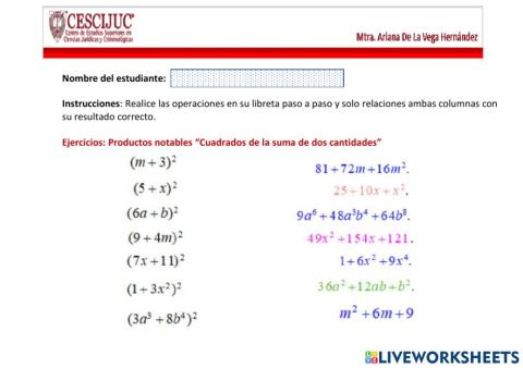 Binomios al cuadrado