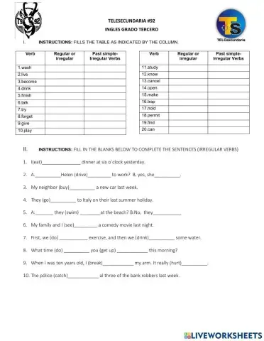 Verbos regulares e irregulares