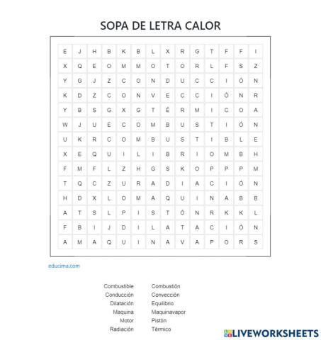 Sopa de letras energía térmica