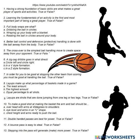 Basketball skills with video and follow up questions.
