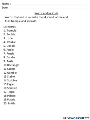 Words ending in -le (Notes)