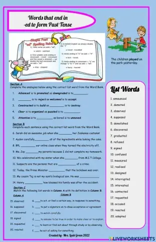 Adding -ed to form Past Tense Words
