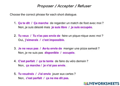 Proposer, accepter, refuser 