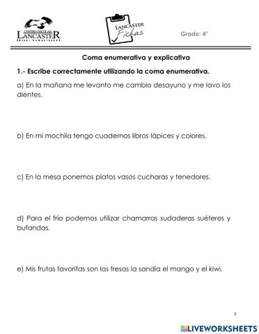 Ficha de uso de comas