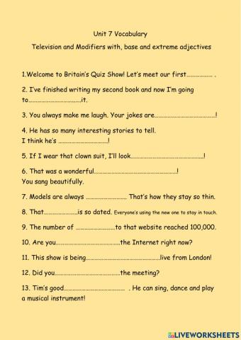 Television and Modifiers with, base and extreme adjectives