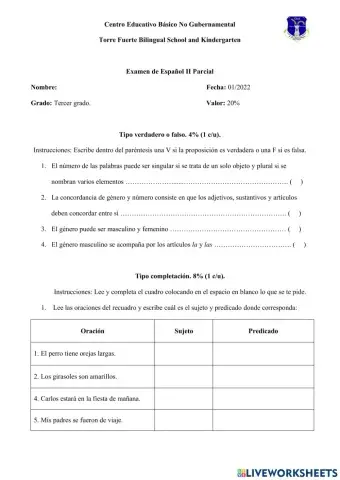 Examen de Español 3°