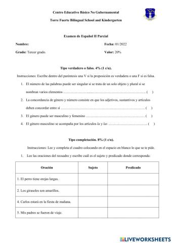 Examen de Español 3°