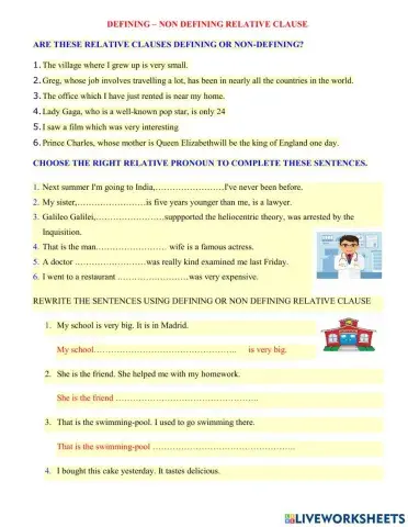 Defining & non defining relative clause