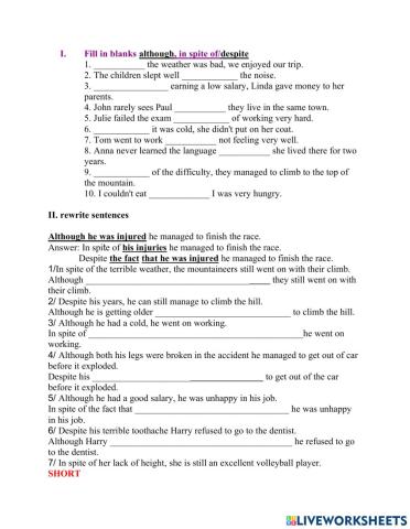 Although vs in spite of