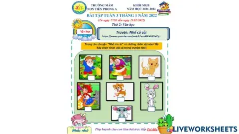 Bé hãy tích vào tranh các nhân vật có trong truyện Nhổ củ cải