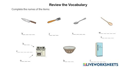 Vocabulary - Kitchen Items