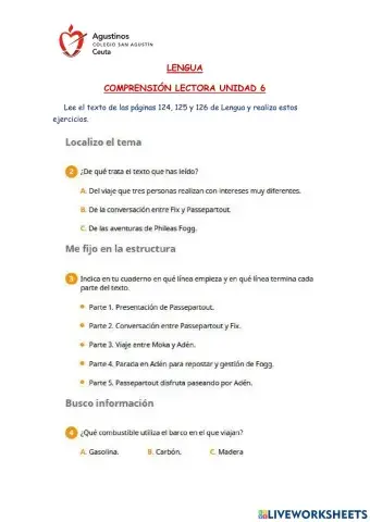 Comprensión Lectora -Maneras de Viajar- (Unidad 6)