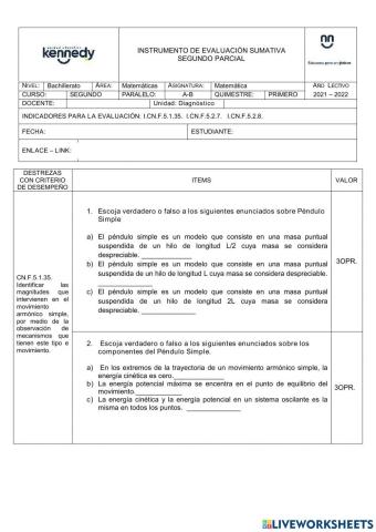 Prueba Parcial 2 Física