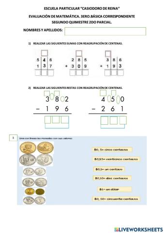 Sumas,cantidad monetaria, perímetro del cuadrado
