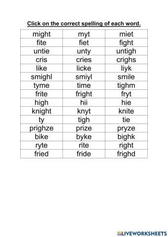 Long I sound spelling test