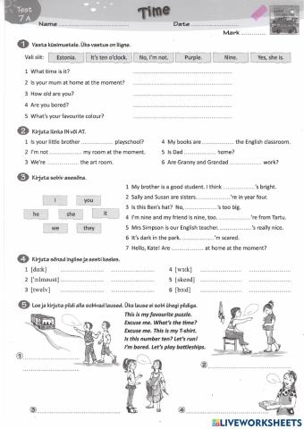 I love English Unit 7 TEST