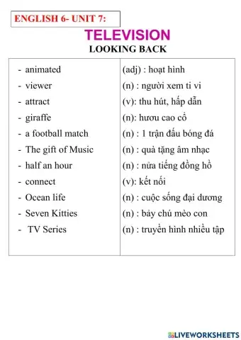 English 6- unit 7- looking back