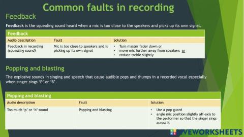 Higher Music Tech Faults solutions