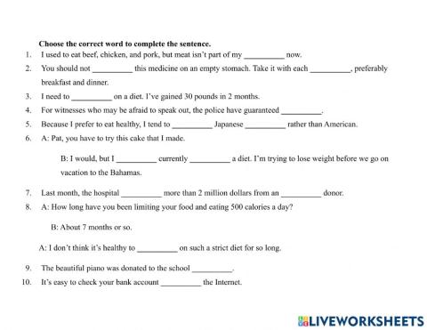 Food 1-Vocabulary Exercise