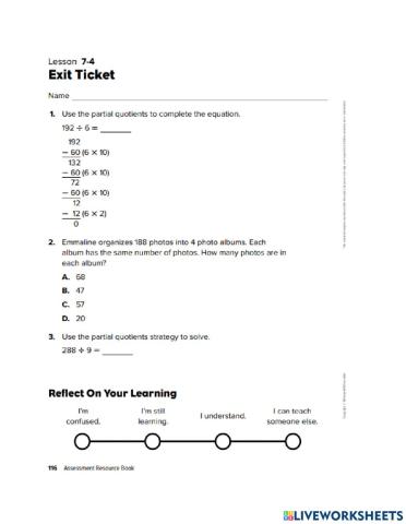 Exit Ticket Understand Partial Quotients