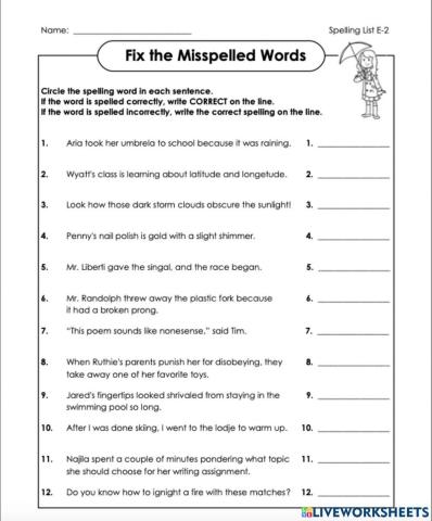 Fix the misspelled words e-2 6th grade